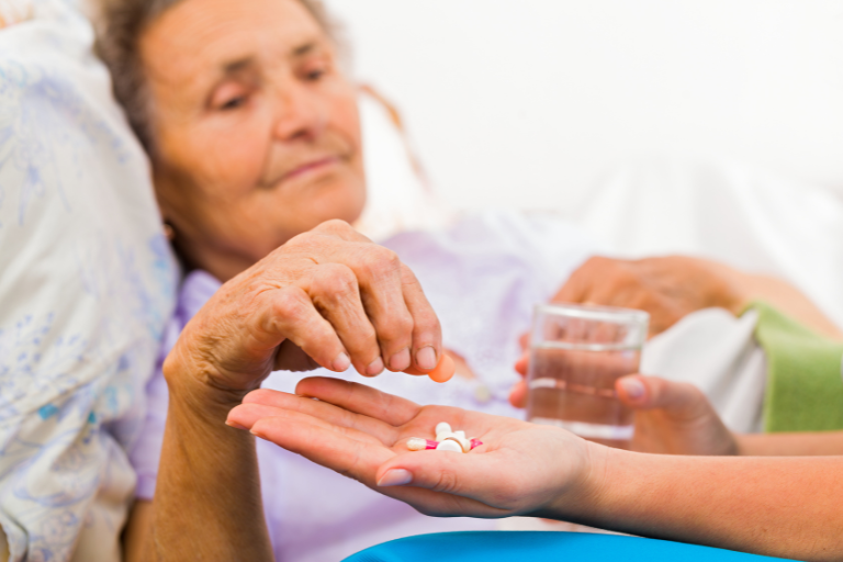 mulher doente com problemas associados a medicação no Parkinson